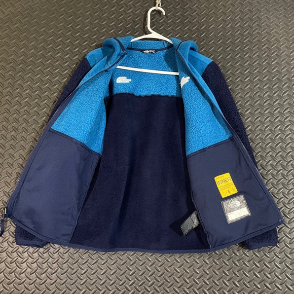 The North Face Blue Two Tone Fleece Full Zip Hooded Sweater Kid's Large 14/16 - Picture 3 of 10